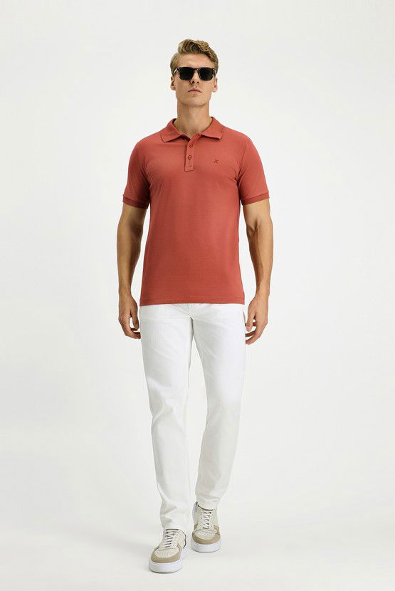 Erkek Giyim - Slim Fit Dar Kesim Pamuk Kıvrılmaz Polo Yaka Tişört