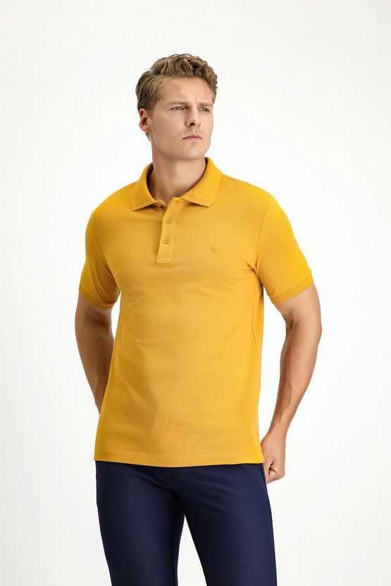 Erkek Giyim - Slim Fit Dar Kesim Pamuk Kıvrılmaz Polo Yaka Tişört