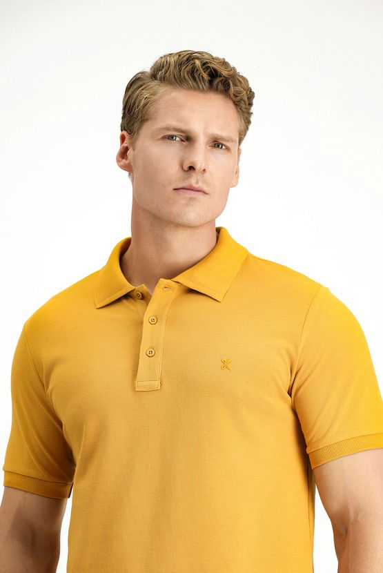 Erkek Giyim - Slim Fit Dar Kesim Pamuk Kıvrılmaz Polo Yaka Tişört
