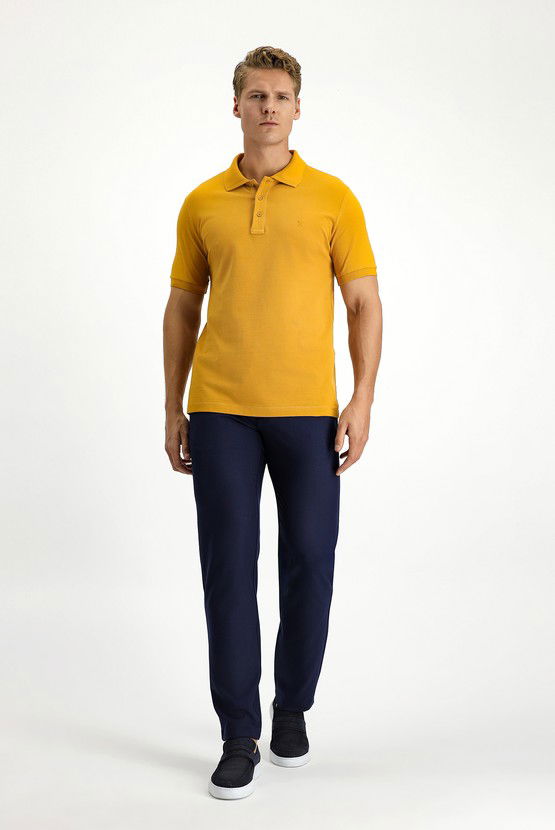Erkek Giyim - Slim Fit Dar Kesim Pamuk Kıvrılmaz Polo Yaka Tişört