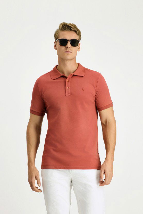 Erkek Giyim - Slim Fit Dar Kesim Pamuk Kıvrılmaz Polo Yaka Tişört