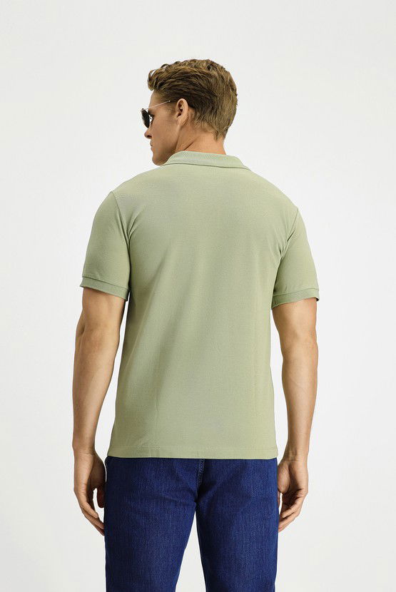 Erkek Giyim - Slim Fit Dar Kesim Pamuk Kıvrılmaz Polo Yaka Tişört