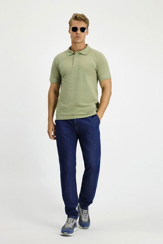 Erkek Giyim - Slim Fit Dar Kesim Pamuk Kıvrılmaz Polo Yaka Tişört