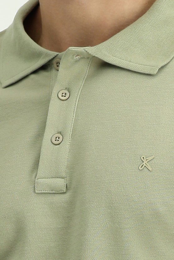 Erkek Giyim - Slim Fit Dar Kesim Pamuk Kıvrılmaz Polo Yaka Tişört
