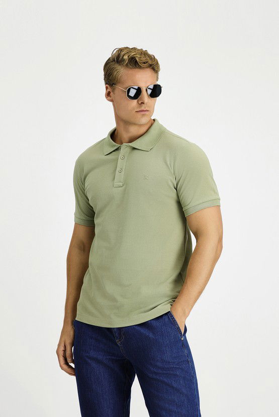Erkek Giyim - Slim Fit Dar Kesim Pamuk Kıvrılmaz Polo Yaka Tişört