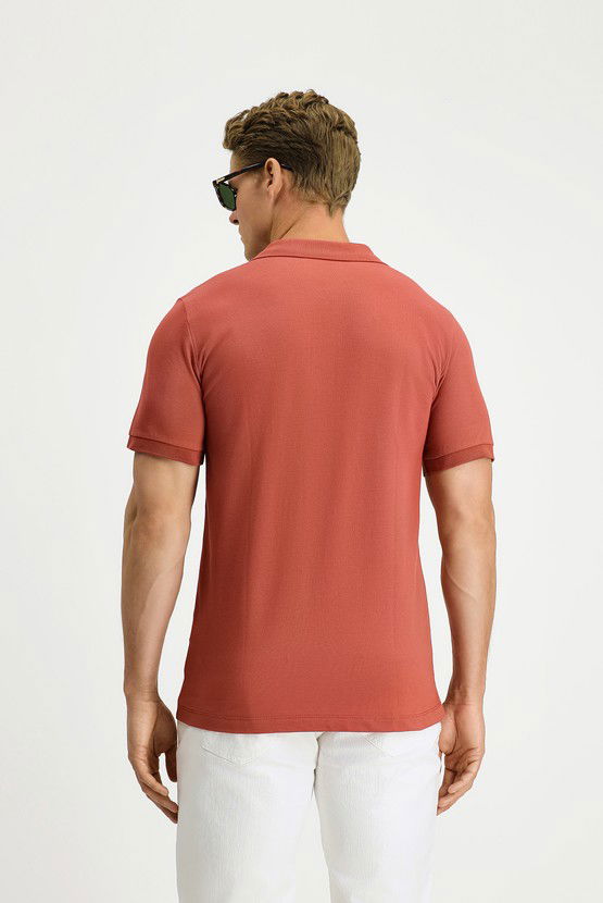 Erkek Giyim - Slim Fit Dar Kesim Pamuk Kıvrılmaz Polo Yaka Tişört