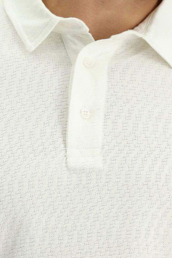Erkek Giyim - Slim Fit Dar Kesim Pamuk Desenli Polo Yaka Tişört