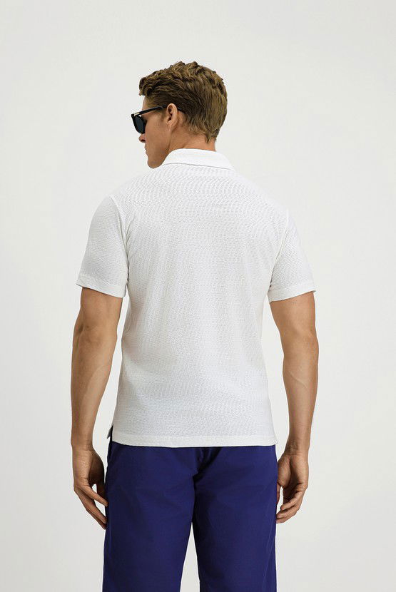 Erkek Giyim - Slim Fit Dar Kesim Pamuk Desenli Polo Yaka Tişört