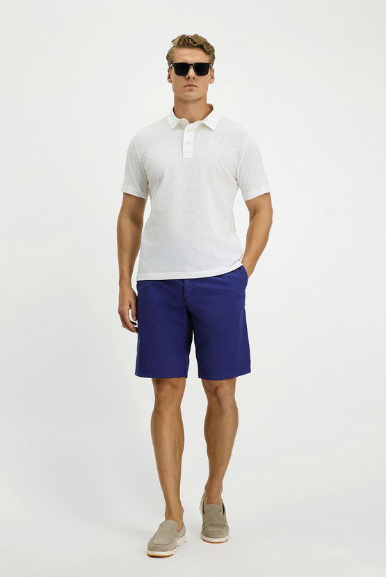 Erkek Giyim - Slim Fit Dar Kesim Pamuk Desenli Polo Yaka Tişört