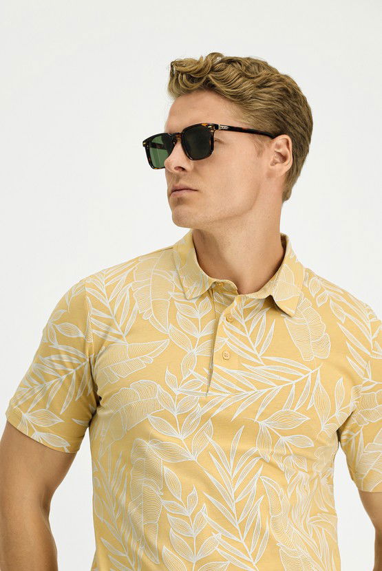 Erkek Giyim - Slim Fit Dar Kesim Baskılı Pamuk Polo Yaka Tişört