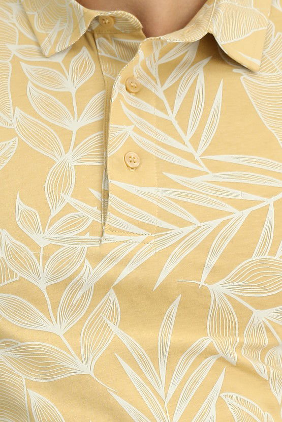Erkek Giyim - Slim Fit Dar Kesim Baskılı Pamuk Polo Yaka Tişört
