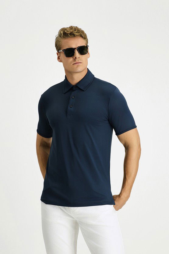 Erkek Giyim - Slim Fit Dar Kesim Likralı Polo Yaka Tişört