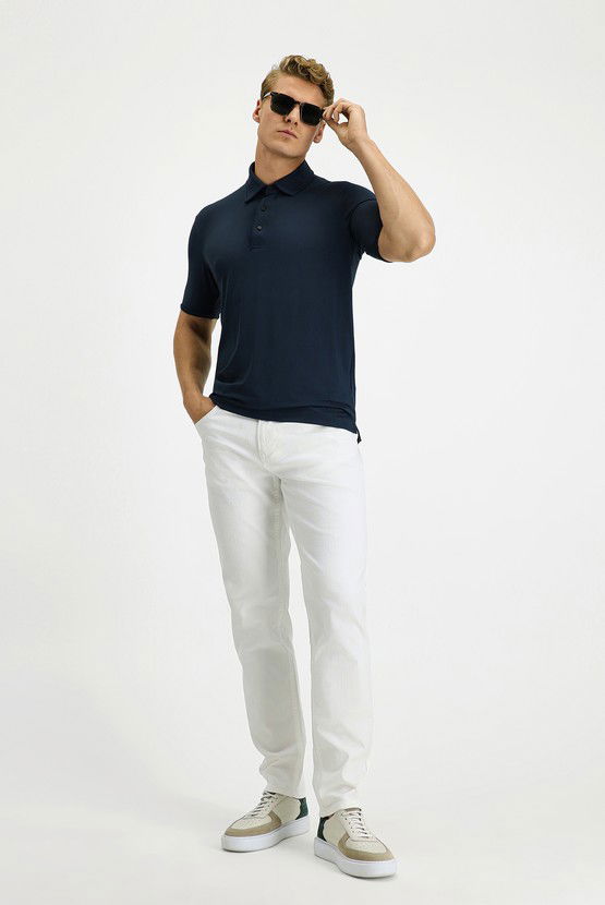 Erkek Giyim - Slim Fit Dar Kesim Likralı Polo Yaka Tişört