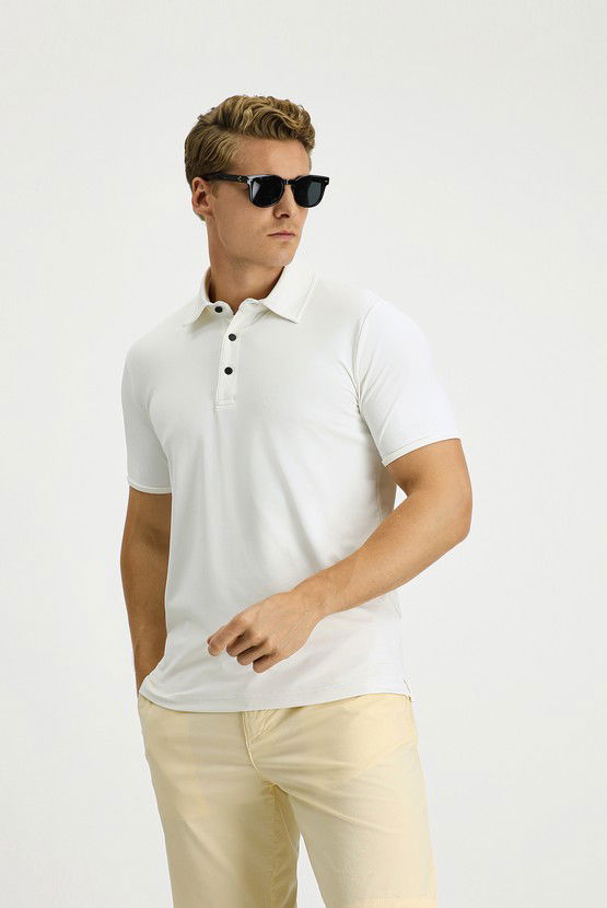 Erkek Giyim - Slim Fit Dar Kesim Likralı Polo Yaka Tişört