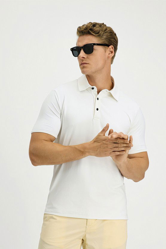 Erkek Giyim - Slim Fit Dar Kesim Likralı Polo Yaka Tişört