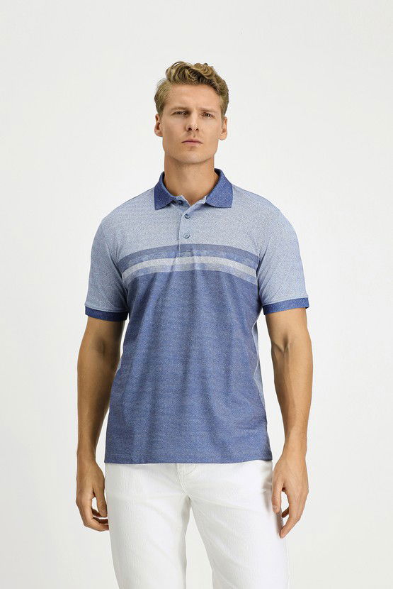 Erkek Giyim - Regular Fit Desenli Likralı Polo Yaka Tişört
