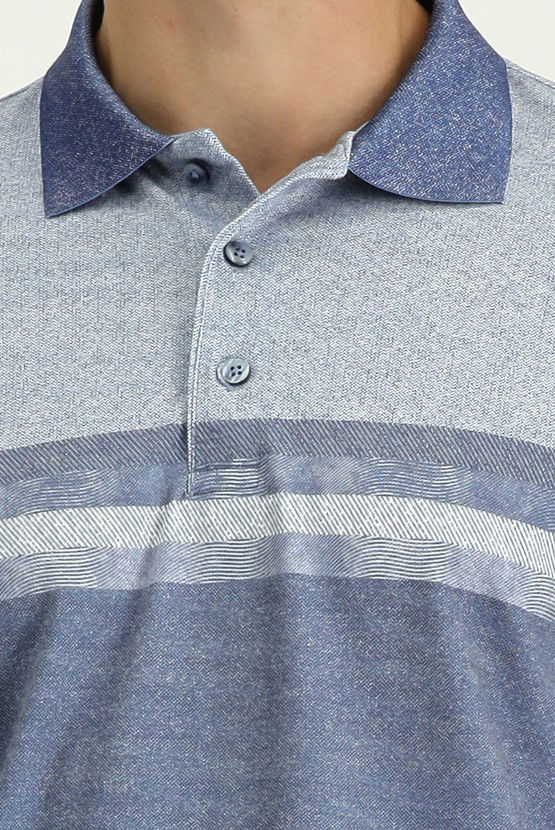 Erkek Giyim - Regular Fit Desenli Likralı Polo Yaka Tişört