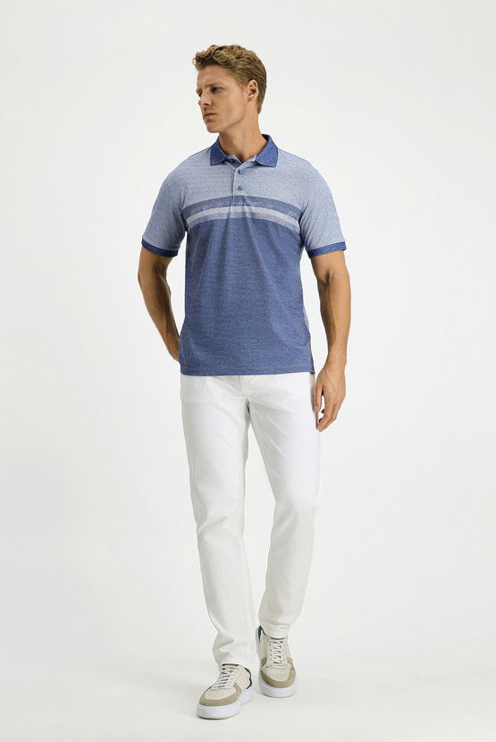 Erkek Giyim - Regular Fit Desenli Likralı Polo Yaka Tişört