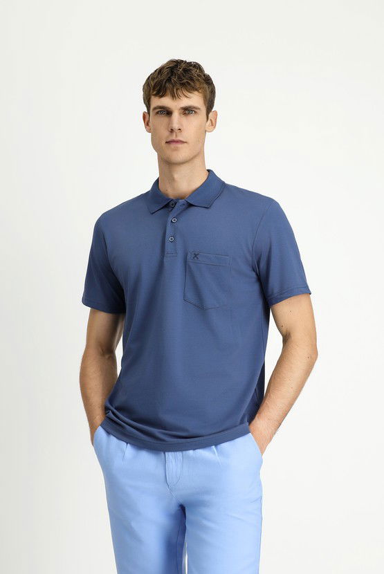 Erkek Giyim - Regular Fit Pamuklu Nakışlı Cepli Polo Yaka Tişört