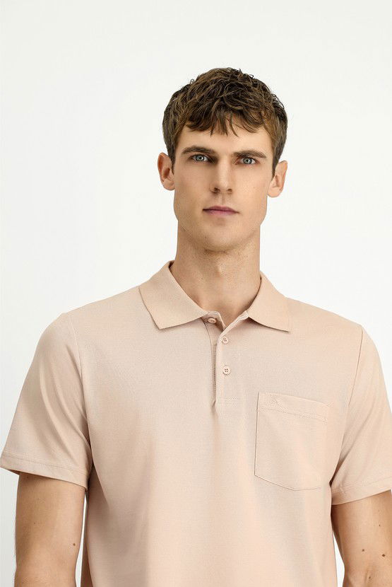 Erkek Giyim - Regular Fit Pamuklu Nakışlı Cepli Polo Yaka Tişört