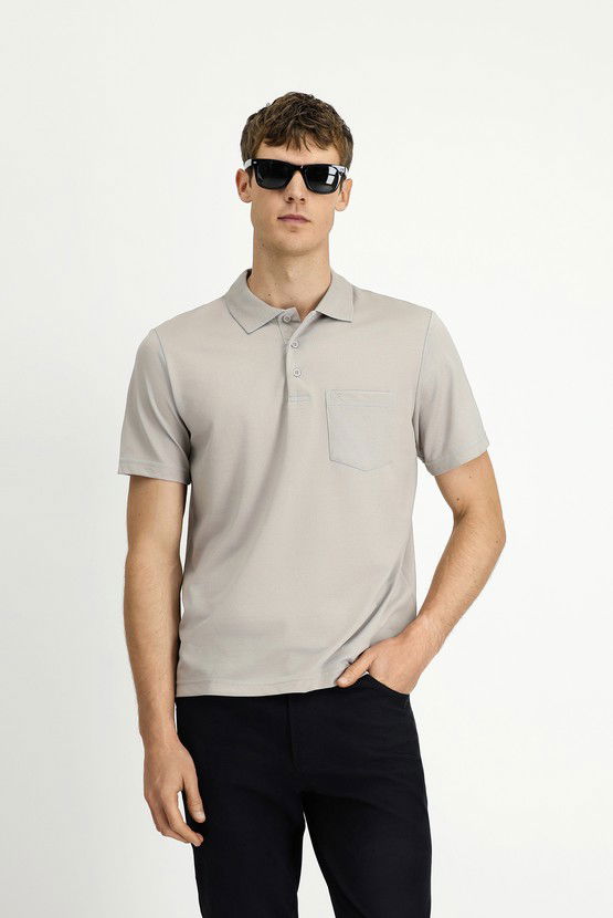 Erkek Giyim - Regular Fit Pamuklu Nakışlı Cepli Polo Yaka Tişört