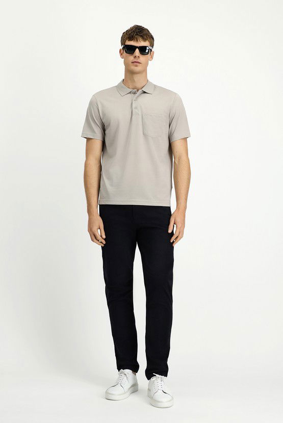 Erkek Giyim - Regular Fit Pamuklu Nakışlı Cepli Polo Yaka Tişört