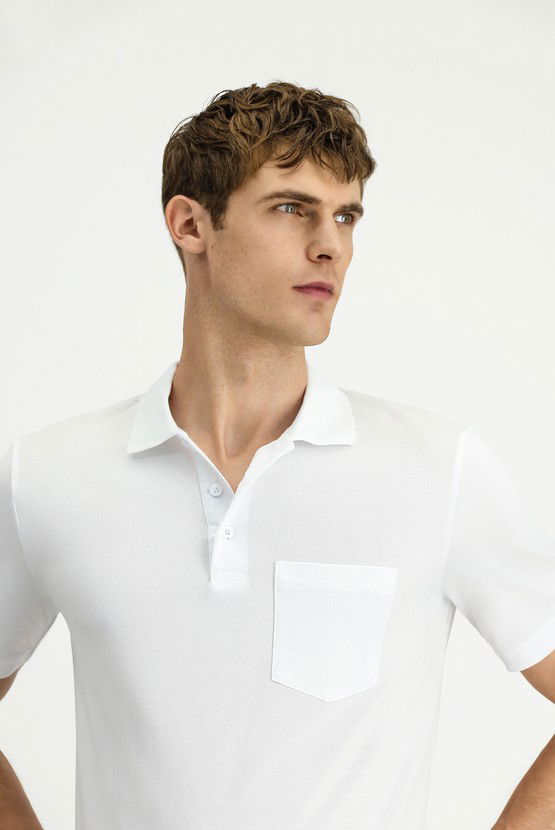 Erkek Giyim - Regular Fit Pamuklu Nakışlı Cepli Polo Yaka Tişört