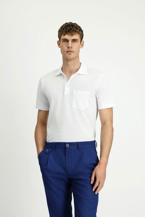 Erkek Giyim - Regular Fit Pamuklu Nakışlı Cepli Polo Yaka Tişört