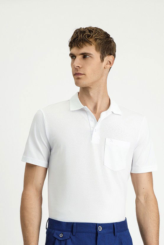 Erkek Giyim - Regular Fit Pamuklu Nakışlı Cepli Polo Yaka Tişört