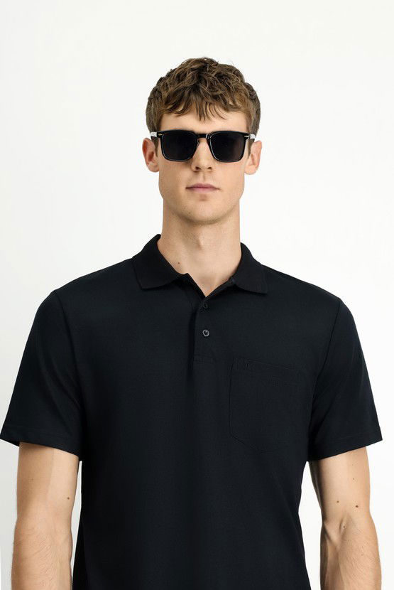 Erkek Giyim - Regular Fit Pamuklu Nakışlı Cepli Polo Yaka Tişört
