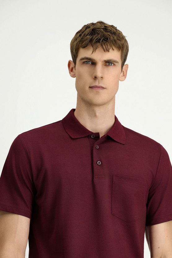 Erkek Giyim - Regular Fit Pamuklu Nakışlı Cepli Polo Yaka Tişört