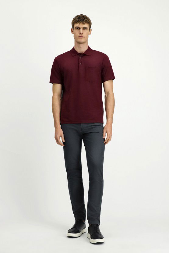 Erkek Giyim - Regular Fit Pamuklu Nakışlı Cepli Polo Yaka Tişört