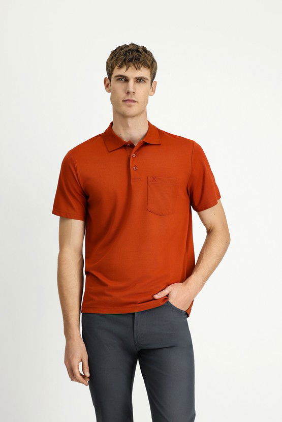 Erkek Giyim - Regular Fit Pamuklu Nakışlı Cepli Polo Yaka Tişört