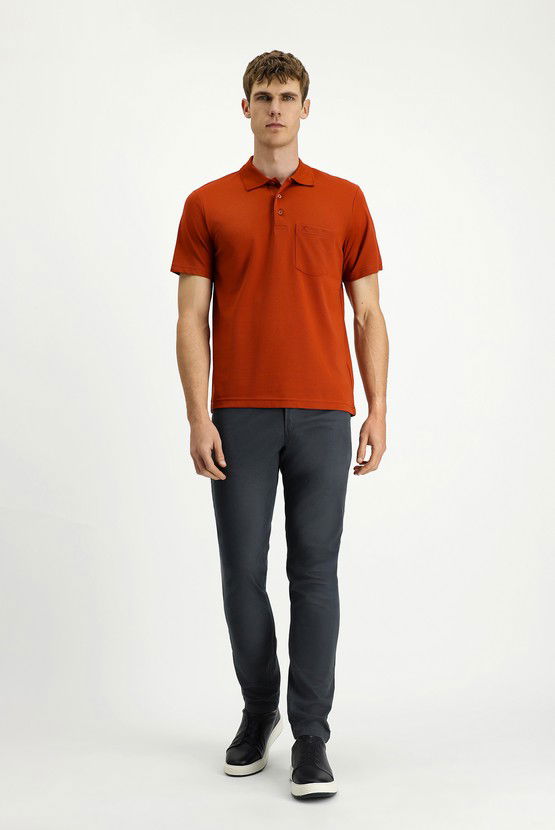 Erkek Giyim - Regular Fit Pamuklu Nakışlı Cepli Polo Yaka Tişört