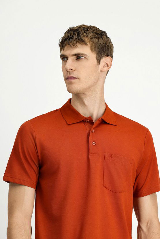 Erkek Giyim - Regular Fit Pamuklu Nakışlı Cepli Polo Yaka Tişört