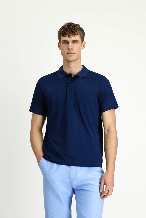 Erkek Giyim - Regular Fit Pamuklu Nakışlı Cepli Polo Yaka Tişört