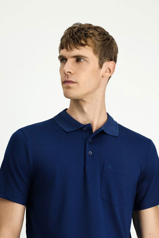 Erkek Giyim - Regular Fit Pamuklu Nakışlı Cepli Polo Yaka Tişört