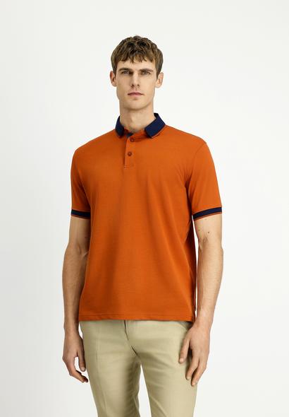 Erkek Giyim - KİREMİT 3X Beden Polo Yaka Regular Fit Desenli Pamuklu Tişört