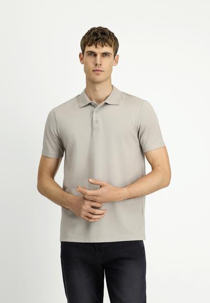 Erkek Giyim - ORTA GRİ 4X Beden Polo Yaka Regular Fit Nakışlı Pamuklu Tişört
