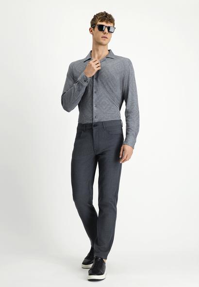 Erkek Giyim - ORTA FÜME 48 Beden Slim Fit Dar Kesim Yünlü Klasik Kumaş Pantolon