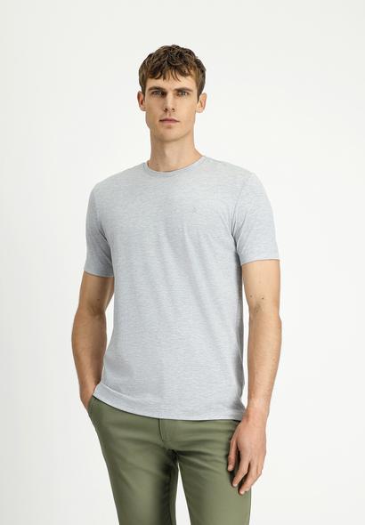 Erkek Giyim - AÇIK GRİ MELANJ XXL Beden Bisiklet Yaka Slim Fit Dar Kesim Süprem Pamuklu Tişört