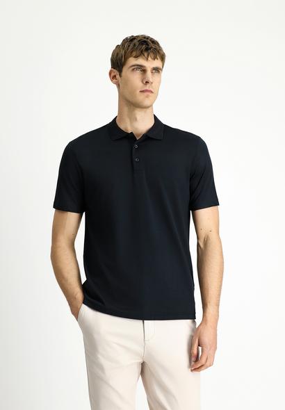 Erkek Giyim - SİYAH 3X Beden Polo Yaka Regular Fit Nakışlı Pamuklu Tişört