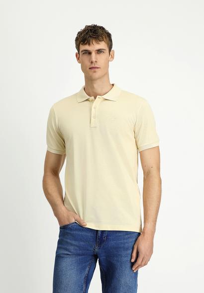 Erkek Giyim - AÇIK BEJ S Beden Slim Fit Dar Kesim Pamuk Kıvrılmaz Polo Yaka Tişört