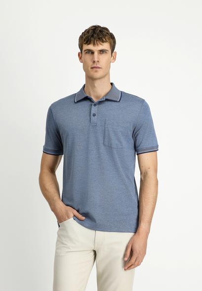 Erkek Giyim - KOYU LACİVERT 5X Beden Regular Fit Pamuklu Desenli Cepli Polo Yaka Tişört
