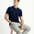  ORTA LACİVERT  Slim Fit Dar Kesim Pamuk Desenli Fermuarlı Polo Yaka Tişört