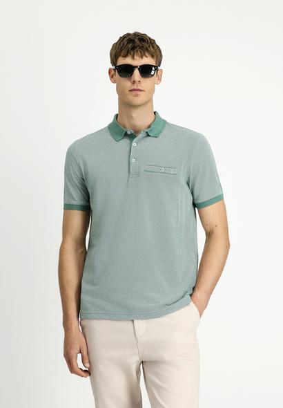 Erkek Giyim - KOYU YEŞİL L Beden Regular Fit Desenli Pamuklu Polo Yaka Tişört