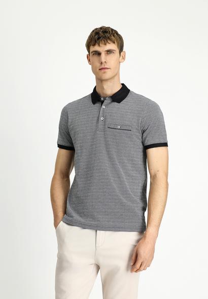 Erkek Giyim - SİYAH M Beden Regular Fit Desenli Pamuklu Polo Yaka Tişört