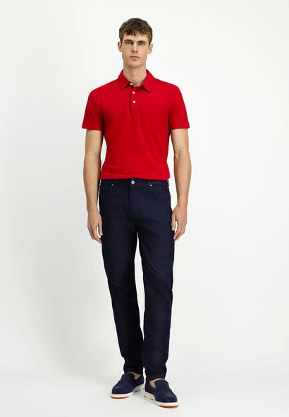 Erkek Giyim - KOYU LACİVERT 38 Beden Regular Fit Likralı Denim Pantolon