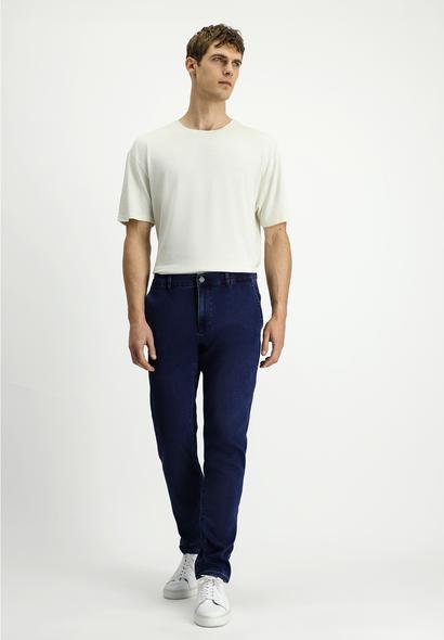 Erkek Giyim - KOYU LACİVERT 52 Beden Relax Fit Rahat Kesim Pamuklu Denim Look Pantolon