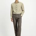  ORTA KAHVE  Slim Fit Dar Kesim Desenli Keten Karışımlı Pileli Klasik Kumaş Pantolon